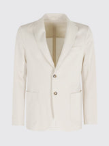 Beige Formal Single-Breasted Stretch Cotton Blazer
