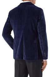 Dark navy velvet blazer peak lapel Back