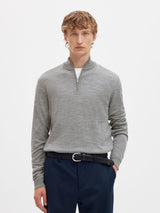 GREY MERINO WOOL HALF-ZIP JUMPER