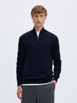 NAVY MERINO WOOL HALF-ZIP JUMPER