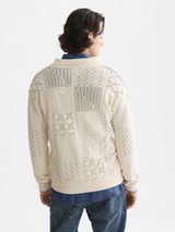 Multi stitch eggnog cardigan back