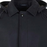 Long navy wool coat details