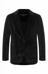 Dark navy velvet blazer peak lapel
