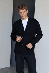 Double-breasted knitted jacket