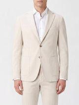 Beige Formal Single-Breasted Stretch Cotton Blazer