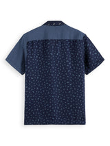 Short sleeve indigo patchwork beach shirt